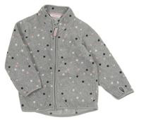 Šedo-růžovo-bílá puntíkatá fleecová propínací mikina 