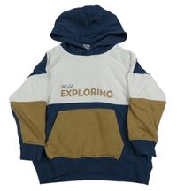 Tmavomodro-bílo-béžová mikina s nápisem a kapucí Little kids