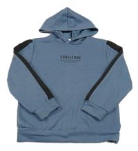 Šedomodro-černá mikina s nápisem a kapucí Shein