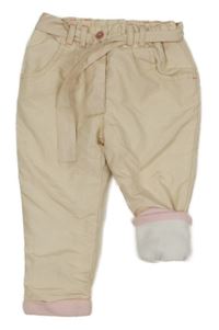 Béžovo-bílé pruhované šusťákové zateplené kalhoty s páskem Ergee