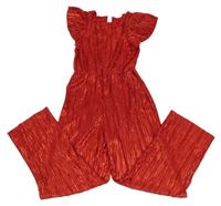 Červený kalhotový plisovaný třpytivý overal H&M