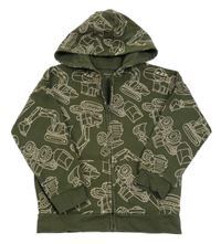 Khaki propínací mikina s bagry a kapucí Primark