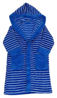 Modro-bílý pruhovaný plyšový župan s kapucí Lupilu
