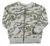 Šedo-khaki-růžová army propínací mikina Next
