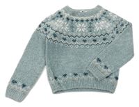 Zeleno-bílý žinylkový vzorovaný svetr Primark