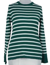 Dámský tmavozeleno-bílý pruhovaný žebrovaný svetr Primark 
