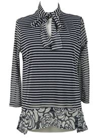 Dámská tmavomodro-bílá pruhovaná tylová halenka s vázačkou