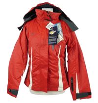 Nové - Dámská červeno-bílá šusťáková lyžařská bunda s kapucí Crane 