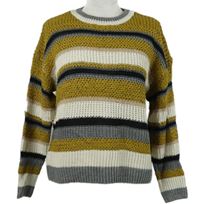 Dámský okrovo-šedo-bílý pruhovaný vlněný svetr Next 