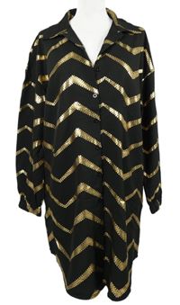 Dámské černo-zlaté vzorované košilové šaty Shein 