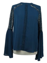 Dámská petrolejová halenka s krajkou a rozšířenými rukávy Primark 