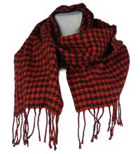 Dámská červeno-černá vzorovaná šála s třásněmi 