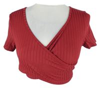 Nové - Dámké karmínové žebrované crop tričko Emery Rose 