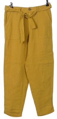 Dámské hořčicové lněné kalhoty s páskem F&F