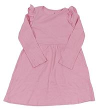 Růžové žebrované šaty s volánkem H&M
