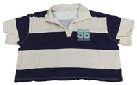 Tmavomodro-béžové pruhované crop polo tričko s číslem H&M