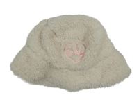 Smetanový huňatý klobouk s výšivkou 