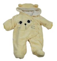 Žlutá chlupatá zateplená kombinéza s čumáčkem a kapucí 