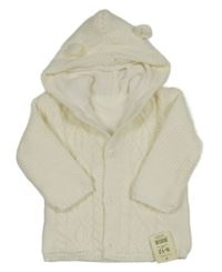 Nové - Smetanový propínací podšitý svetr s kapucí George 