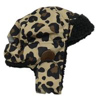 Béžová šusťáková beranice s kožešinou a flíčky