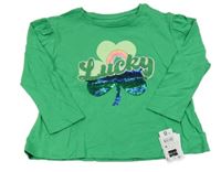 Nové - Zelené triko s nápisem a trojlískem Dunnes