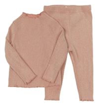 2set- Světlerůžové melírované úpletové triko+ legíny 