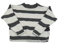 Šedo-bílý pruhovaný žebrovaný crop svetr Page one young