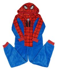 Modro-červená chlupatá kombinéza se Spidermanem a kapucí C&A
