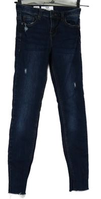 Dámské tmavomodré roztřepené kotníkové rifle s dírami Bershka vel. 32