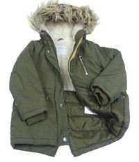 Khaki šusťáková zimní parka s kapucí zn. Primark