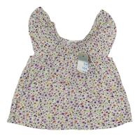 Bílo-fialové květované tričko Primark