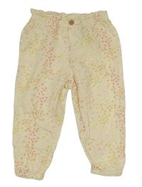 Smetanovo-barevné květované lehké cuffes kalhoty H&M