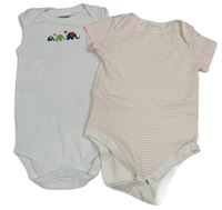 2x body - růžové pruhované + bílé se slony vel.92/98