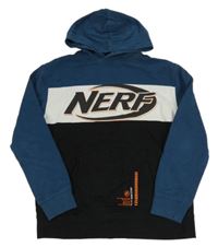 Tmavomodro-bílo-černá mikina s kapucí - NERF