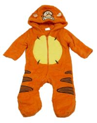 Oranžovo-žlutá chlupatá zateplená kombinéza s kapucí - Tygr Disney