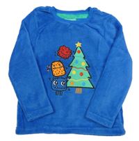 Modrá chlupatá pyžamová mikina se stromkem a příšerkou Primark