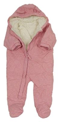 Růžová bavlněná prošívaná zateplená kombinéza s kapucí Next