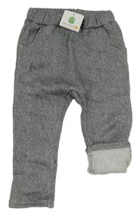 Šedo-bílé melírované vzorované pletené turecké kalhoty s mašlí Topomini