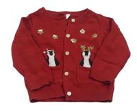 Červený propínací svetr s tučňáky M&Co.