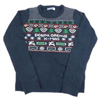 Tmavomodrý blikající svetr s vánočním motivem Peppets