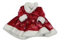 Červené sametové šaty s vločkami - paní Santová Disney