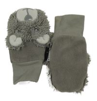 Šedé sametovo/chlupaté rukavice s medvíky 