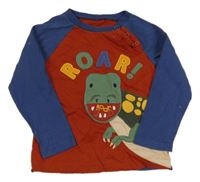 Tmavomodro-cihlové triko s dinosaurem 