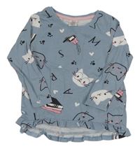 Šedomodré triko s kočkou 