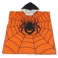 Červeno-černé vzorované osuškové pončo s pavoukem a kapucí 