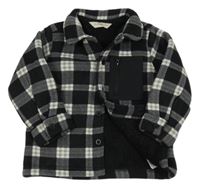 Černo-šedo-bílá kostkovaná fleecová zateplená bunda s kapsou F&F