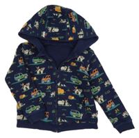 Tmavomodrá propínací oboustranná mikina s farmou a kapucí Jojo Maman Bébé