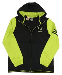 Černo-neonově zelená sportoví propínací mikina s kapucí - Messi Adidas