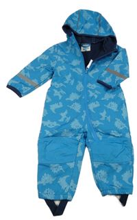 Modrá softshellová kombinéza s dinosaury a kapucí Topomini