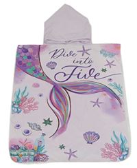 Světlelila osuškové pončo a ocasem a kapucí - mořská panna 